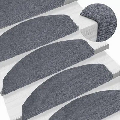 Produktbild von 15-tlg Treppenmatten Selbstkleb Treppenmatten Stufenmatte 65x21x4cm Nadelvlies Halbrund Grau