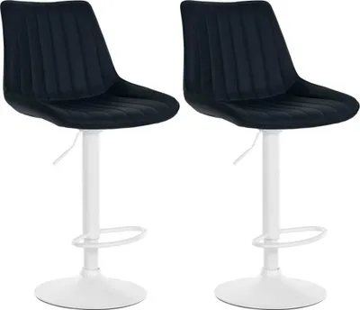 Produktbild von 2-teiliges Set aus Kunstleder-Barhockern – Hocker – optimaler Sitzkomfort | Farbe: Schwarz | Materialbasis: Metall mattweiß