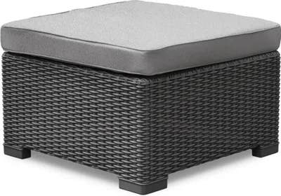 Produktbild von Keter California Hocker, Fußstütze, Gartentisch aus Kunststoff, inkl. Outdoor Kissen, grau