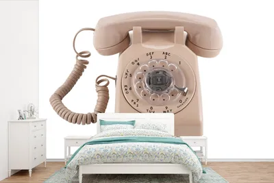 Produktbild von MuchoWow® Fototapete für Wohnzimmer oder Schlafzimmer Wandtapete Vinyl Motivtapete Ein Retro-Telefon in Beige - 330x220 cm - Fototapeten