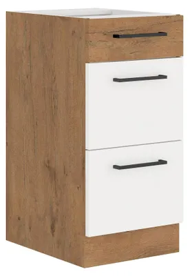 Produktbild von Vigo Unterschrank 40 Eiche Lancelot Weiß Hochglanz Küchenzeile Soft-Close Küche