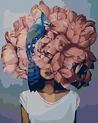 Produktbild von Diamondi - Diamond painting - FRAU MIT ROSA BLUME UND VÖGLEIN, 40X50 cm, mit Keilrahmen (bereits gespannt)