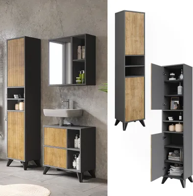 Produktbild von Badschrank Vicco Leano Anthrazit/Bergeiche 38 x 180 cm mit 2 Türen, Model 52121