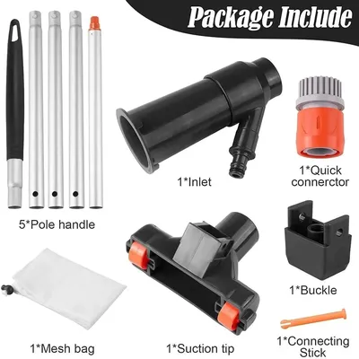 Image de Aspirateur de piscine portable - Réseau pour feuilles - Système de tiges en 5 parties - Système de verrouillage rapide - Adapté aux piscines, spas, jacuzzis et étangs - Orange/Noir