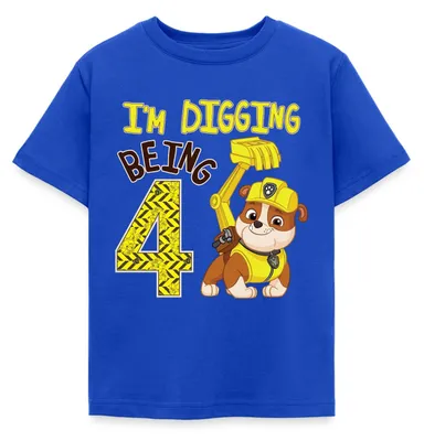 Produktbild von Spreadshirt Paw Patrol Rubble 4. Geburtstag Kinder T-Shirt, 122/128 (7-8 Jahre), Royalblau