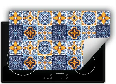Produktbild von DarHaus Herdabdeckplatte 90x52 cm Anti Rutsch Matte Aufrollbar, blau - Mosaik