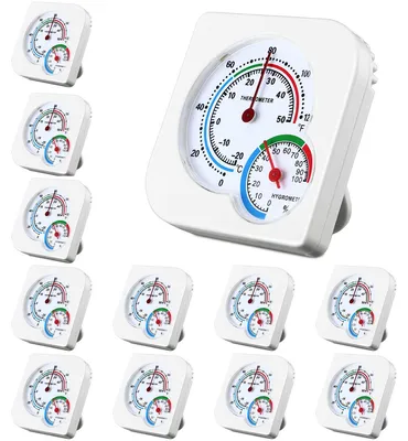 Produktbild von 12 Mini Thermometer und Hygrometer Set für Innenräume, Zeigerinstrument für Zuhause, Küche und Pflanzenzimmer