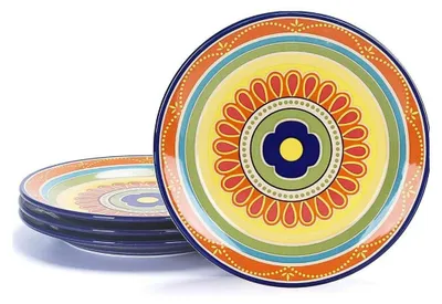 Produktbild von Bico Tunesisches Set aus Keramik-Salattellern 22 cm 4er-Set mikrowellen- und spülmaschinenfest für Salat und Vorspeisen