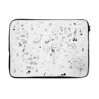 Produktbild von MuchoWow® Laptop Hülle 14 ZollWeltkarte - Kinder - Weiß - Schwarz Laptoptasche - Laptoptasche - Stoßsicher - Schutzhaube
