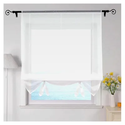 Produktbild von Raffrollo für das Wohnzimmer, Raffgardine mit Tunnelzug, transparente Gardinen für die Küche, Bändchenrollo, Vorhänge, Voile, Weiß, BxH 140x155cm, 1 Stück