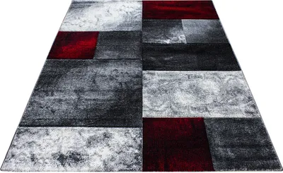 Produktbild von Kurzflor Teppich Wohnzimmer Rot 160x230 Rechteck Kariertes Design aus Polypropylen