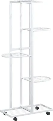 Image de vidaXL Présentoir à fleurs 5 étages avec roulettes 44x23x100 cm Blanc Fer