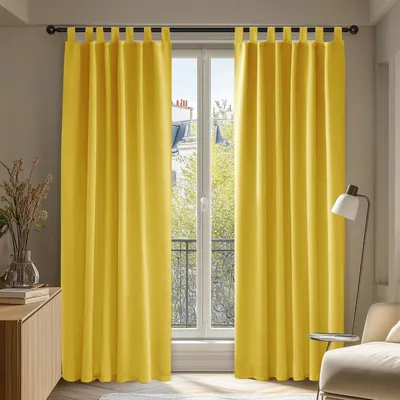 Produktbild von Blickdichte Thermogardinen Schlaufen 2er Set 220x140 cm Senfgelb Lärmschutz Thermo Vorhang