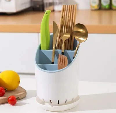 Produktbild von Abtropfgestell besteck messerblock besteckhalter messerblock schublade besteckabtropfkorb besteckhalter mit abtropfvorrichtung besteck abtropfbehälter mit messerblock (Blau)