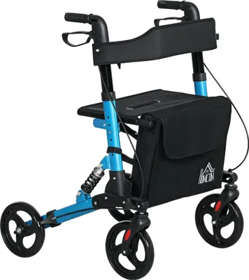 Image de Déambulateur - Chariot de marche - Pliable - Aluminium - Avec siège - Léger - Pour personnes âgées - Bleu