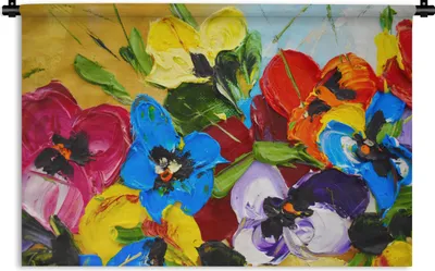 Produktbild von MuchoWow® Wandteppich Wandbehang Ölfarbe - Malerei - Blumen 60x40 cm Tapisserie Dekoration Wandtuch - Wanddekorationen
