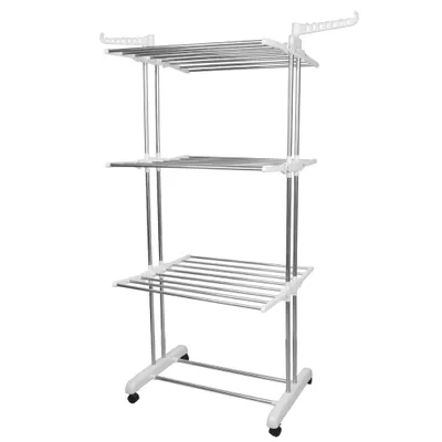 Image de Séchoir à linge 3 niveaux pour l'intérieur pliable Séchoir à linge tour 4 roulettes peu encombrant