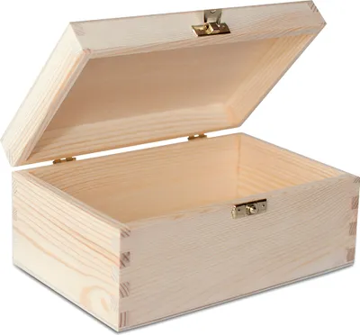 Produktbild von Creative Deco Malá Drevená Krabička s Vekom a Zámkom | 21,5 x 13,8 x 10 cm | Malá Drevená Krabička Darčeková Truhlica na Poklady Nelakovaná Krabička | Na Darček, Svadbu, šperky