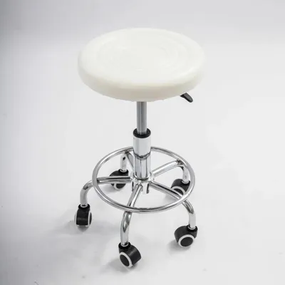 Obrázek produktu pro Moderní barová židle - Otočná, výškově nastavitelná židle - S opěradlem - 5 koleček - 150 kg - Ø sedáku 33 cm - Výška 45-57 cm - Světle šedá