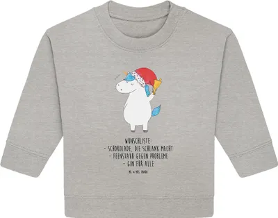 Produktbild von Mr. & Mrs. Panda Organic Baby Pullover Einhorn Weihnachtsmann 6. - 12. Monat - Heather Grey - Geschenk, Gin, Wunschliste, Weihnachten, Schokolade, Bullover, Nikolaus
