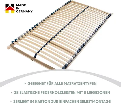 Obrázek produktu pro HOME DELUXE - Lamelový rošt VARI - 90 x 200 cm, 28 pružinových lamel včetně středového pásu, vysoký komfort pružení - nosnost až 130 kg I Lamelový rošt Rám postele Lamelový rošt