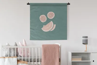 Produktbild von MuchoWow® Wandteppich Wandbehang Sommer - Obst - Rosa 90x90 cm Tapisserie Dekoration Wandtuch - Wandaufhänger