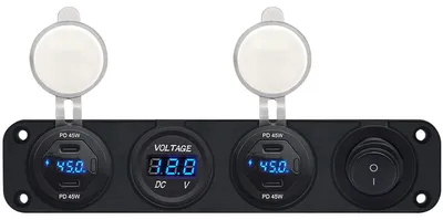 Produktbild von ProRide 12V USB-C Autolader 4 Anschlüsse 45W QC3.0, Voltmeter und Schalter