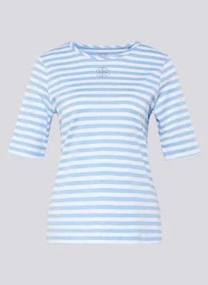 Produktbild von T-Shirt mit Halbarm und Rundhalsausschnitt, Hellblau gestreift, Größe 46