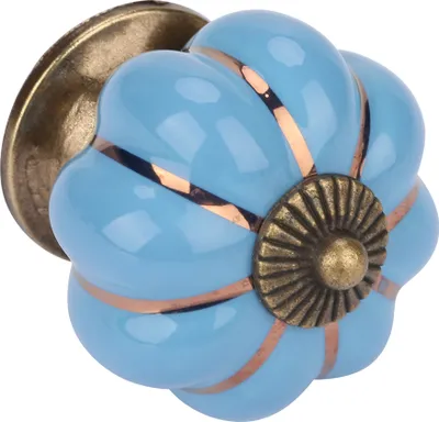 Produktbild von Keramische Kürbis Knöpfe Europäischen Stil Griff ziehen für Zimmer Schrank Schublade Möbel (blau)