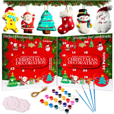Produktbild von Adventskalender DIY Dekorationen 2024, zum Bemalen, 24-teilig, für Weihnachtsdeko