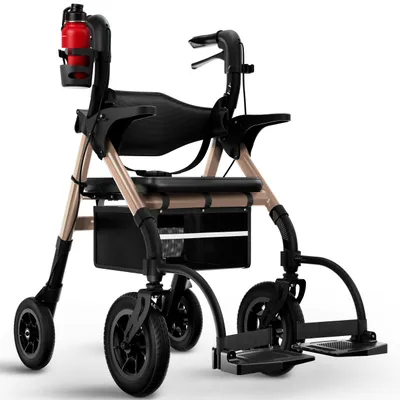 Produktbild von WALCORA 2 in 1 Rollstuhl Rollator Faltbar und Leicht mit Sitz – Gehhilfe für Senioren Outdoor & Indoor Wohnung – Klappbar Gummireifen Leichtgewicht