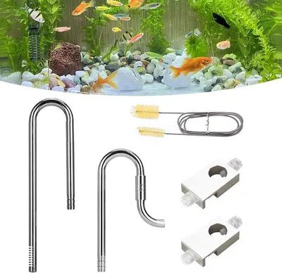 Produktbild von Famanu Oberflächenabsauger Edelstahl Lilienrohr Ein- und Auslass 16 mm Filterrohre - Aquarium-Pflanzenbecken - Acrylrohrhalterung - Reinigungsbürste