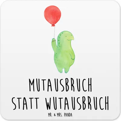 Produktbild von Mr. & Mrs. Panda Tassenuntersetzer Schildkröte Luftballon 6er Set - Weiß - Geschenk, Coaster, Untersetzer Eckig, Flaschenuntersetzer, Motivation, Motivationsspruch