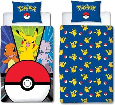 Produktbild von Bettwäschegarnitur POKEMON Pikachu und Pokéball, Microfaser, 140 x 200 cm + 63 x 63 cm Kissenbezug