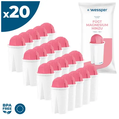 Obrázek produktu pro Vodní filtrační patrony Wessper Classic s hořčíkem | Náhrada za filtrační patrony Aquaphor Standard, Brita Classic, Dafi Classic | Balení 20 kusů