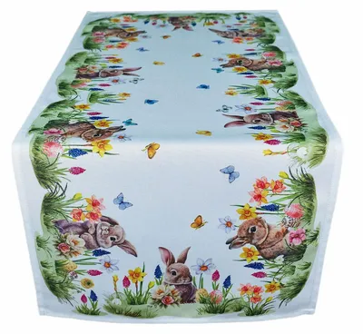 Produktbild von Tischdecke Tischläufer Druck Osterhase Blumenwiese Ostern 40 x 90 cm
