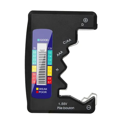 Produktbild von Digitaler Batterietester mit LCD‑Display, ohne eigene Stromversorgung, für AA AAA C D N Knopfbatterien 1,5V und 9V Blockbatterie Schwarz