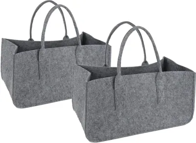 Produktbild von 2 Stück Filztaschen Hellgrau Einkaufstasche Kaminholztasche Kaminholzkorb Filz Zeitungsständer Zeitungskorb (Hellgrau)