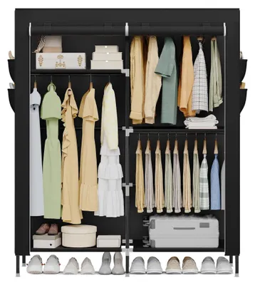 Produktbild von Stoffgarderobe mit Kleiderstange und Seitentaschen | Schwarz | 127x45x180 cm