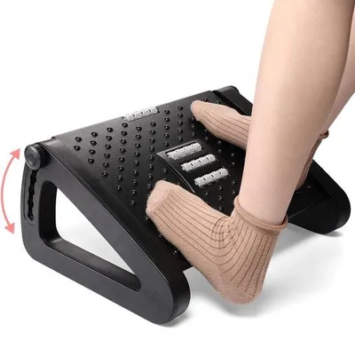 Produktbild von Unyqoos® Ergonomische höhenverstellbare Fußstütze mit Massagefunktion – 6 Höhen, rutschfest, für Zuhause, Büro & Reisen