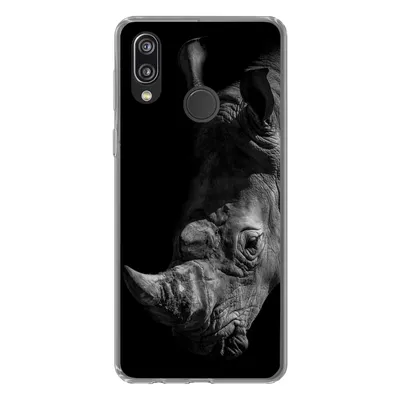 Produktbild von MuchoWow® Handyhülle Schutzhülle Hülle für Huawei P20 Lite (2020) Nahaufnahme eines Nashorns auf schwarzem Hintergrund Silikon Softcase Handy Hülle - Kartenhalter