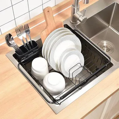 Immagine prodotto di Scolapiatti nero con portaposate, grande, antiruggine, per il piano di lavoro della cucina