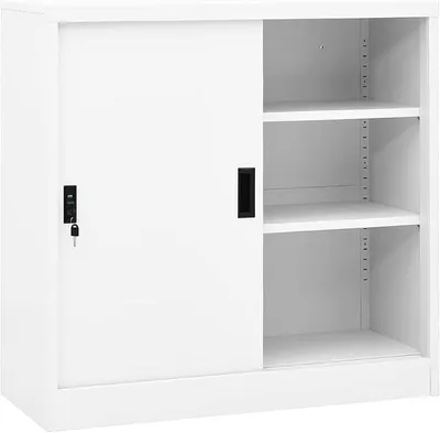 Productafbeelding van Kantoorkast met schuifdeur, stalen kast, opslagkast, afsluitbaar, wit, archiefkast, 90x40x90 cm, stalen archiefkast, kast, stalen kast, multifunctionele kast, opbergkast