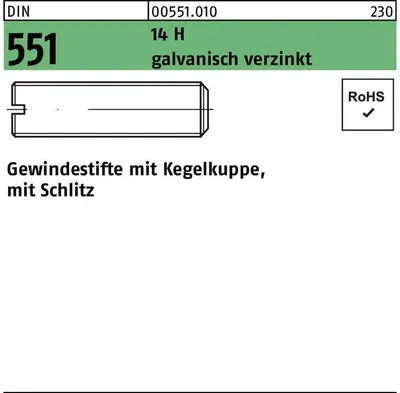 Produktbild von Reyher  Gewindestifte DIN 551 14 H M 12x30 galv. vz (100 Stück)