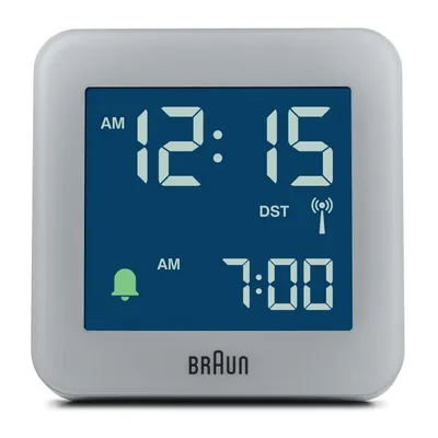 Zdjęcie produktu dla Braun BC09G, Kwarcowy budzik, Kwadrat, Szary, 12/24h, LCD, Bateria