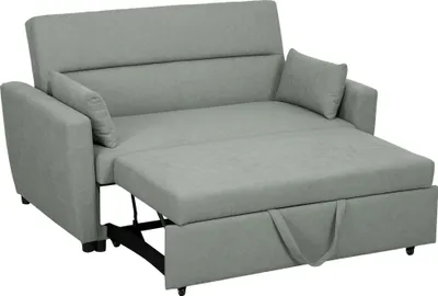 Produktbild von 2-Sitzer Sofa mit Bettfunktion, Verstellbarer Rückenlehne, Polstersofa, Samtoptik, für Wohnzimmer, Schlafzimmer, Hellgrau