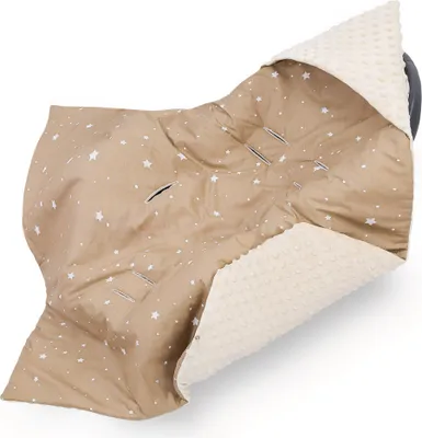 Produktbild von Einschlagdecke Babyschale Minky Frühling-Herbst 90x90 cm Beige mit Weiß Sternen