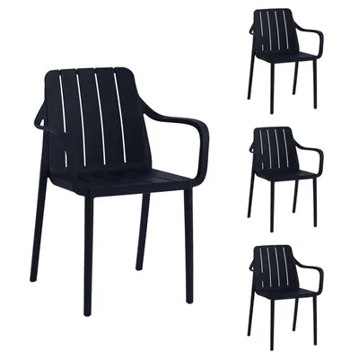 Produktbild von VORTIVO Gartenstuhl 4er Set Schwarz – stapelbar, wetterfest, UV-beständig & bis 200 kg. Für Balkon, Terrasse, Garten & Esszimmer.