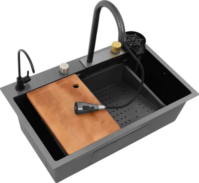 Produktbild von Küchenspüle, Dreischüssel, Ausziehbarer Wasserhahn, Waffen-Grau