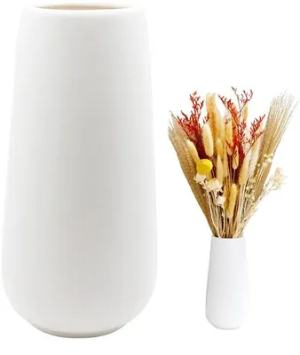 Productafbeelding van Ibenzoa® Witte keramische vaas – elegante, handgemaakte decoratie voor in huis, afmetingen ongeveer 7,2 x 10 x 20,5 cm, opening 6 cm, stabiele basis van 10 cm, geschikt voor verse en gedroogde bloemen